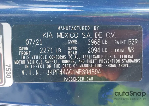 2021 Kia Forte Gt from USA, damaged, VIN 3KPF44AC1ME394894